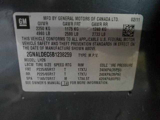 2GNALDEC6B1238259 - 2011 CHEVROLET EQUINOX LT CHARCOAL photo 13