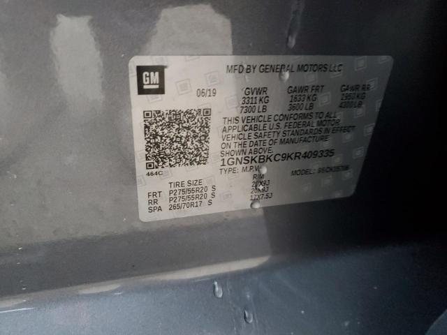 1GNSKBKC9KR409335 - 2019 CHEVROLET TAHOE K1500 LT GRAY photo 13