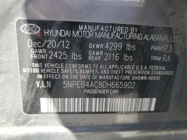 5NPEB4AC8DH665902 - 2013 HYUNDAI SONATA GLS GRAY photo 12