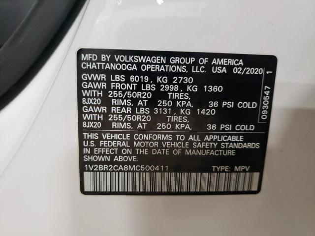 1V2BR2CA8MC500411 - 2021 VOLKSWAGEN ATLAS SEL WHITE photo 13