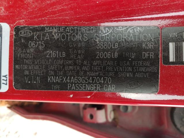 KNAFX4A63G5470470 - 2016 KIA FORTE LX RED photo 12