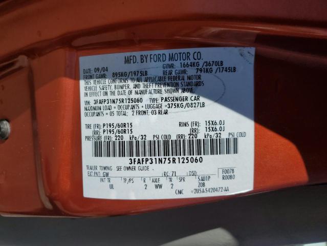 3FAFP31N75R125060 - 2005 FORD FOCUS ZX3 ORANGE photo 13