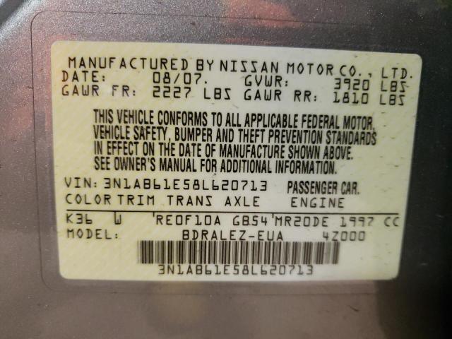 3N1AB61E58L620713 - 2008 NISSAN SENTRA 2.0 SILVER photo 13