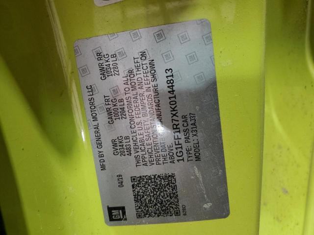 1G1FF1R7XK0144813 - 2019 CHEVROLET CAMARO SS GREEN photo 12