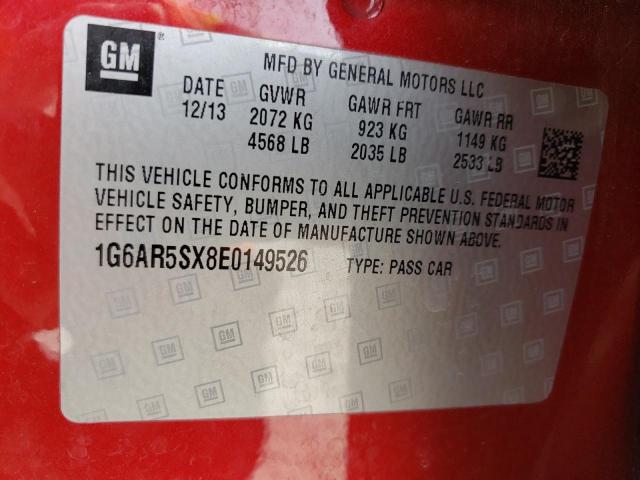 1G6AR5SX8E0149526 - 2014 CADILLAC CTS LUXURY COLLECTION RED photo 12