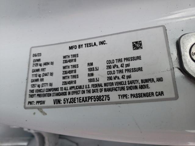 5YJ3E1EAXPF598275 - 2023 TESLA MODEL 3 WHITE photo 13