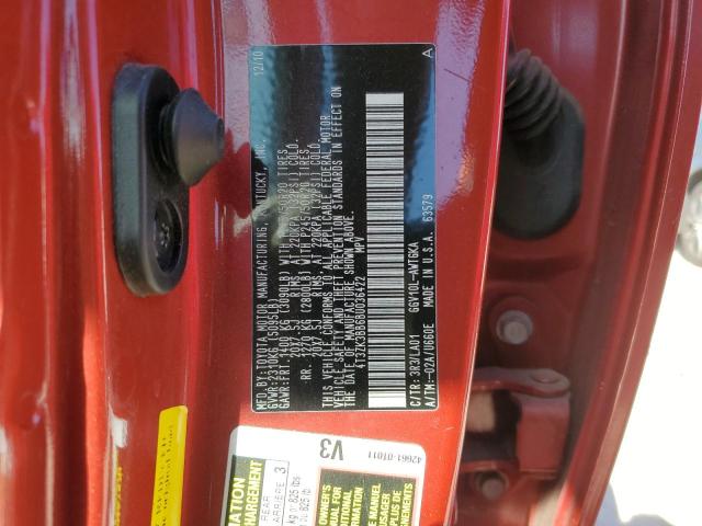 4T3ZK3BB6BU036422 - 2011 TOYOTA VENZA RED photo 12