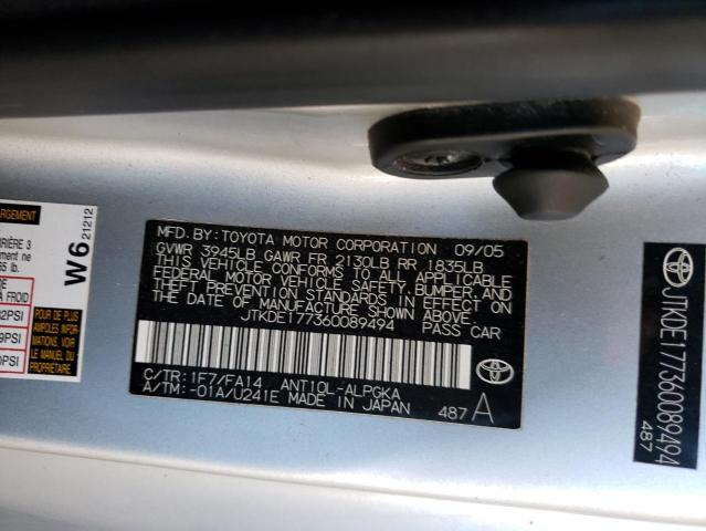 JTKDE177360089494 - 2006 TOYOTA SCION TC SILVER photo 13