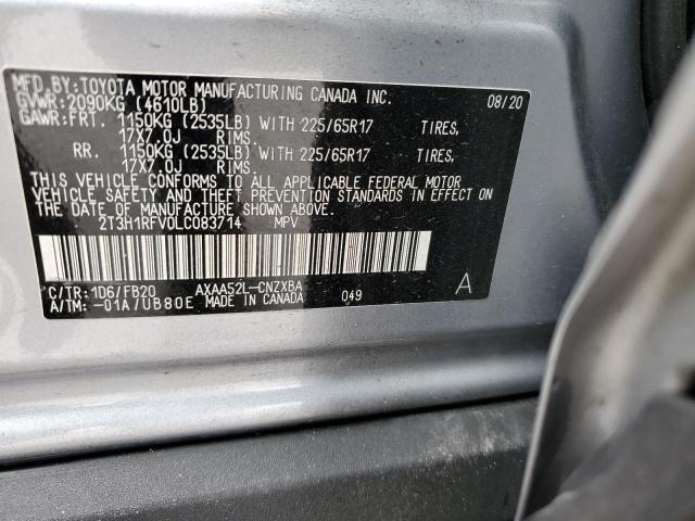 2T3H1RFV0LC083714 - 2020 TOYOTA RAV4 LE SILVER photo 12