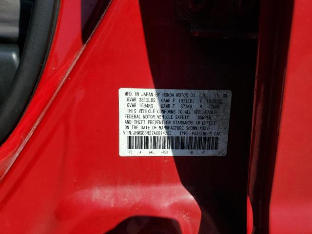 JHMGE8H27AC014285 - 2010 HONDA FIT RED photo 13