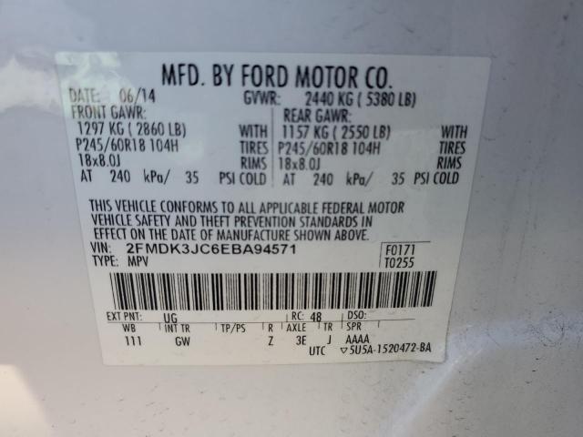 2FMDK3JC6EBA94571 - 2014 FORD EDGE SEL WHITE photo 12