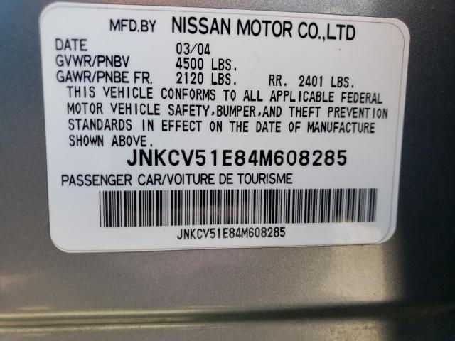 JNKCV51E84M608285 - 2004 INFINITI G35 GRAY photo 12