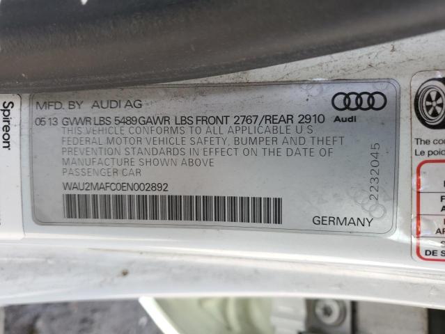 WAU2MAFC0EN002892 - 2014 AUDI A7 PRESTIGE WHITE photo 12