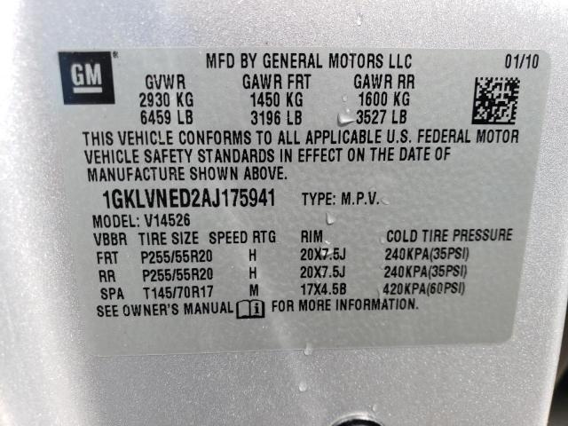 1GKLVNED2AJ175941 - 2010 GMC ACADIA SLT-2 SILVER photo 13