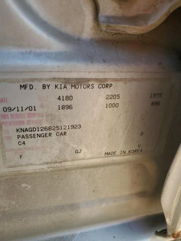 KNAGD126825121923 - 2002 KIA OPTIMA MAGENTIS SILVER photo 12