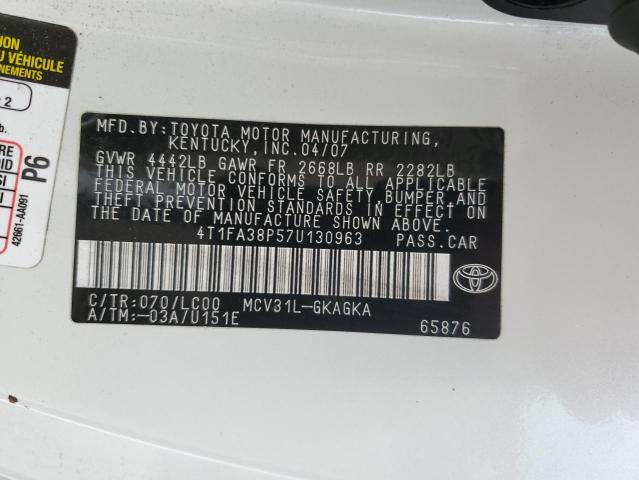 4T1FA38P57U130963 - 2007 TOYOTA CAMRY SOLA SE WHITE photo 13