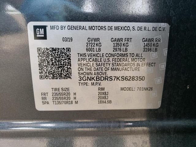 3GNKBDRS7KS628350 - 2019 CHEVROLET BLAZER 3LT GRAY photo 13