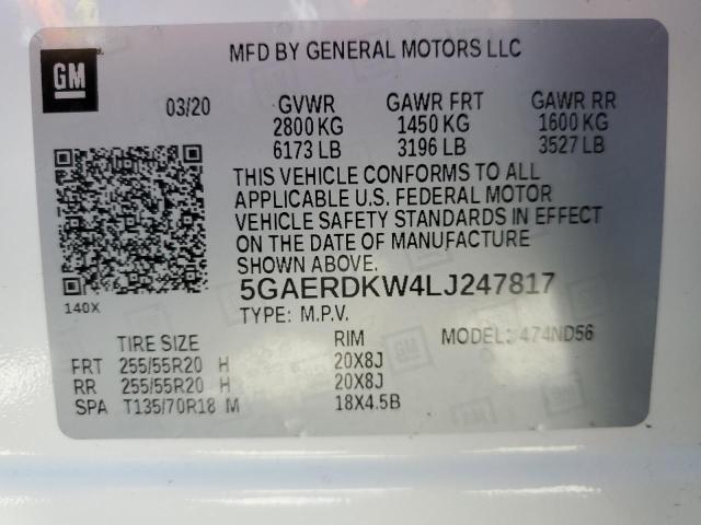 5GAERDKW4LJ247817 - 2020 BUICK ENCLAVE AVENIR თეთრი ფოტო 12