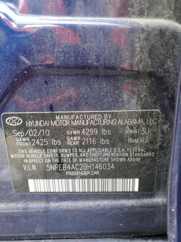 5NPEB4AC2BH146034 - 2011 HYUNDAI SONATA GLS BLUE photo 12