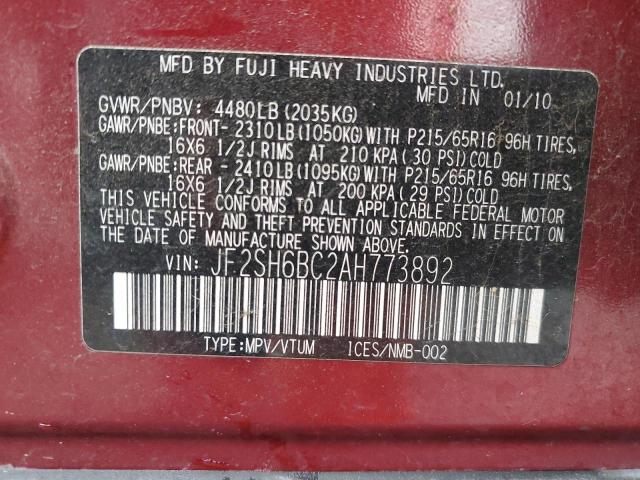 JF2SH6BC2AH773892 - 2010 SUBARU FORESTER XS Qırmızı foto 12