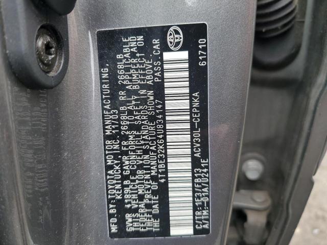 4T1BE32K64U834147 - 2004 TOYOTA CAMRY LE GRAY photo 12