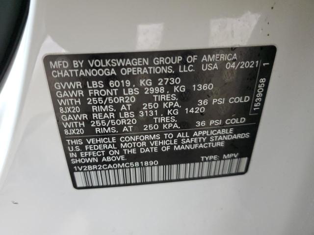 1V2BR2CA0MC581890 - 2021 VOLKSWAGEN ATLAS SEL 白色 照片 13