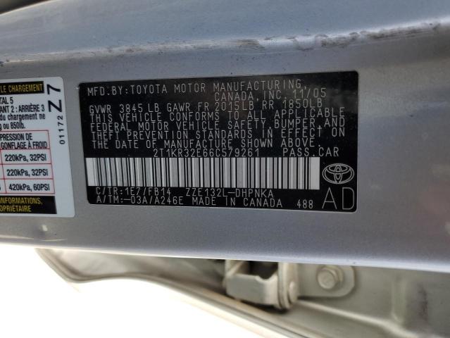 2T1KR32E66C579261 - 2006 TOYOTA COROLLA MA XR SILVER photo 12