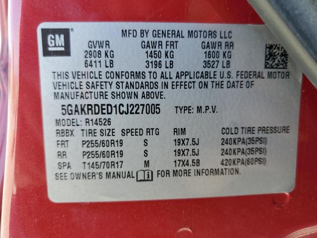 5GAKRDED1CJ227005 - 2012 BUICK ENCLAVE BURGUNDY photo 14