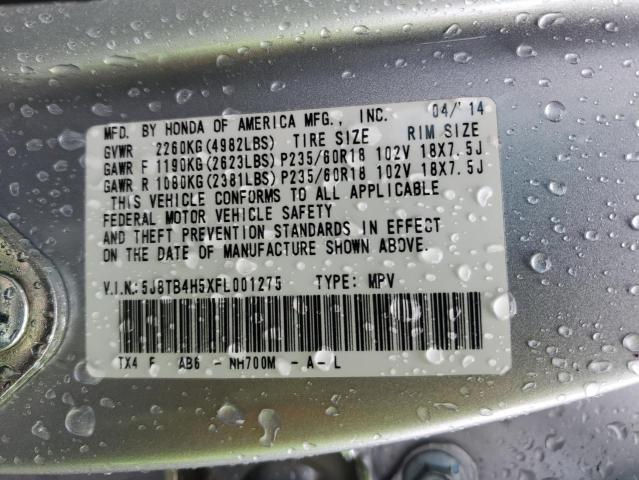 5J8TB4H5XFL001275 - 2015 ACURA RDX TECHNOLOGY SILVER photo 12