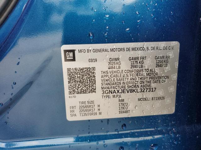 3GNAXJEV8KL327317 - 2019 CHEVROLET EQUINOX LT BLUE photo 13