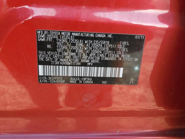 2T3RF4DVXBW117344 - 2011 TOYOTA RAV4 SPORT RED photo 12