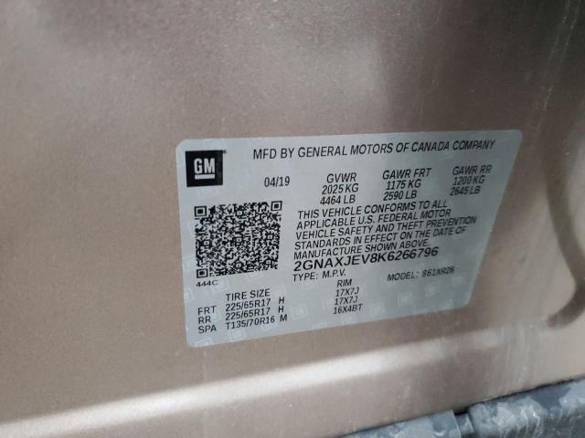 2GNAXJEV8K6266796 - 2019 CHEVROLET EQUINOX LT TAN photo 13