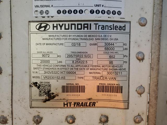 3H3V532C1KT199004 - 2019 HYUNDAI REEFER WHITE photo 10