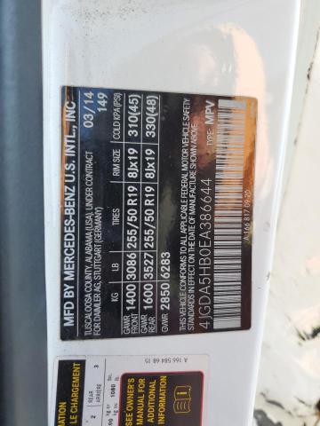 4JGDA5HB0EA386644 - 2014 MERCEDES-BENZ ML 350 4MATIC WHITE photo 13