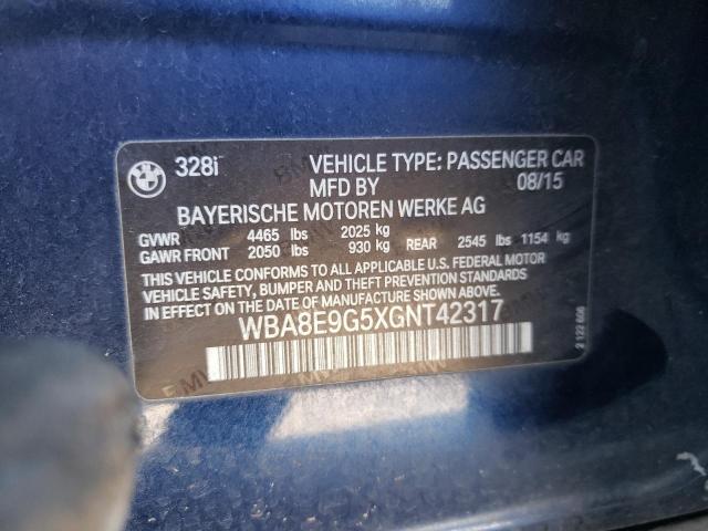 WBA8E9G5XGNT42317 - 2016 BMW 328 I SULEV BLUE photo 12