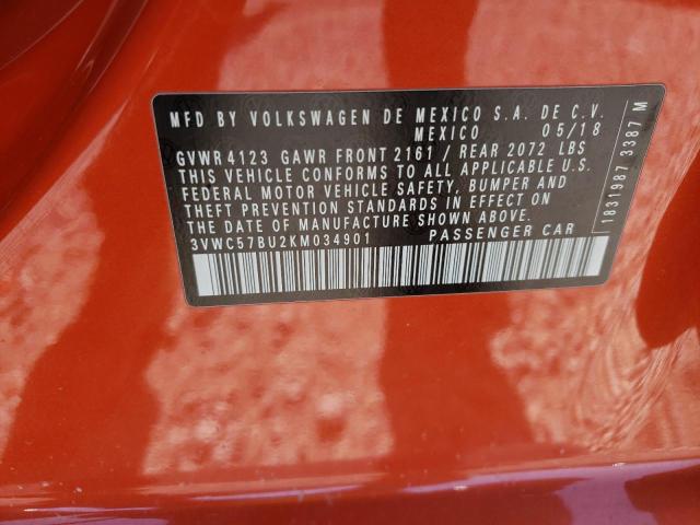 3VWC57BU2KM034901 - 2019 VOLKSWAGEN JETTA S ORANGE photo 10