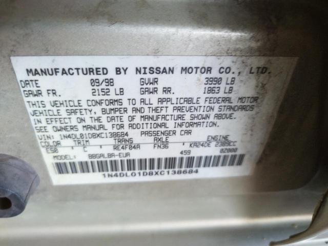 1N4DL01D8XC138684 - 1999 NISSAN ALTIMA XE GOLD photo 12