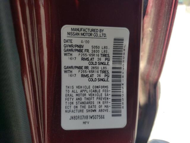 JN8DR07X81W507564 - 2001 NISSAN PATHFINDER LE BURGUNDY photo 13