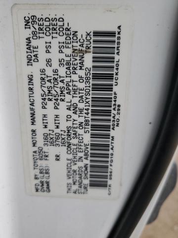 5TBBT441XYS013852 - 2000 TOYOTA TUNDRA ACCESS CAB 白色 照片 12