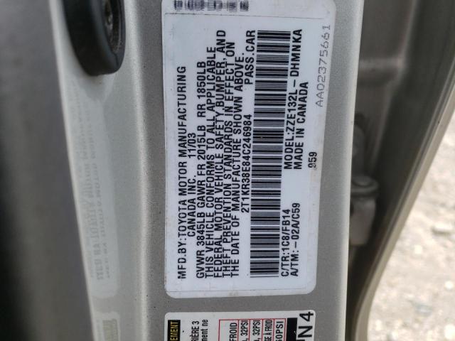 2T1KR38E84C246984 - 2004 TOYOTA COROLLA MA XR SILVER photo 12