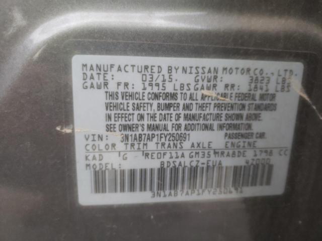 3N1AB7AP1FY250691 - 2015 NISSAN SENTRA S GRAY photo 13