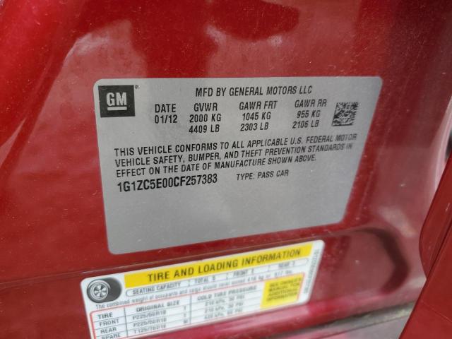 1G1ZC5E00CF257383 - 2012 CHEVROLET MALIBU 1LT 红色 照片 12