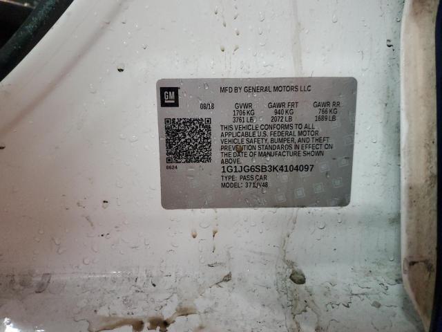 1G1JG6SB3K4104097 - 2019 CHEVROLET SONIC WHITE photo 13