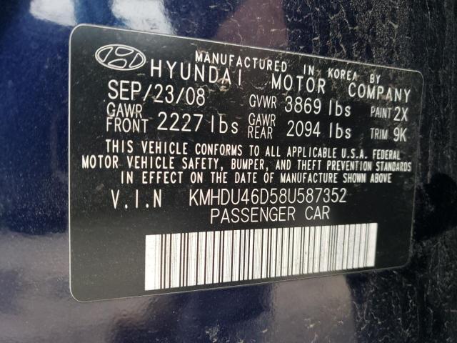 KMHDU46D58U587352 - 2008 HYUNDAI ELANTRA GLS BLUE photo 12