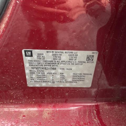 1GTV2TEH1EZ117458 - 2014 GMC SIERRA K1500 RED photo 10