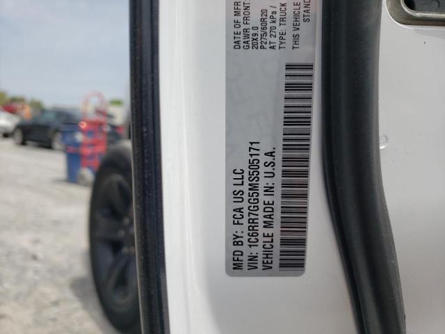 1C6RR7GG5MS505171 - 2021 RAM 1500 CLASS SLT თეთრი ფოტო 12