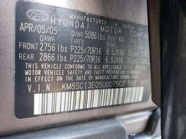 KM8SC13E05U007507 - 2005 HYUNDAI SANTA FE GLS TAN photo 13