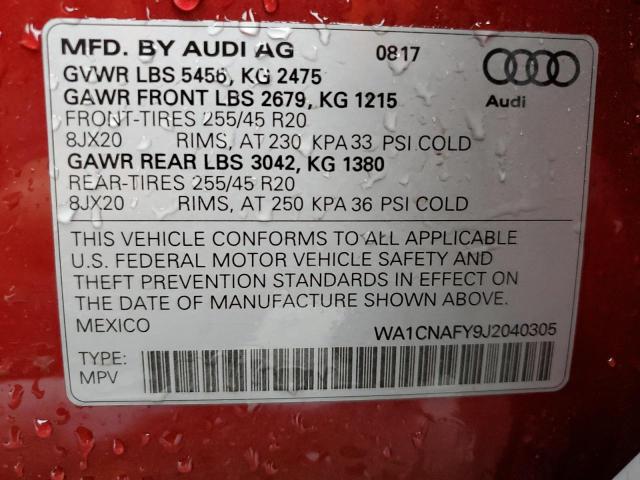 WA1CNAFY9J2040305 - 2018 AUDI Q5 PRESTIGE RED photo 14