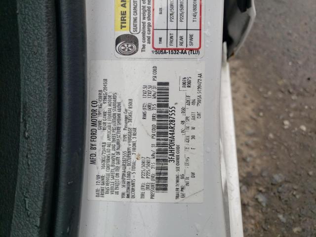 3FAHP0HA4AR287555 - 2010 FORD FUSION SE WHITE photo 13