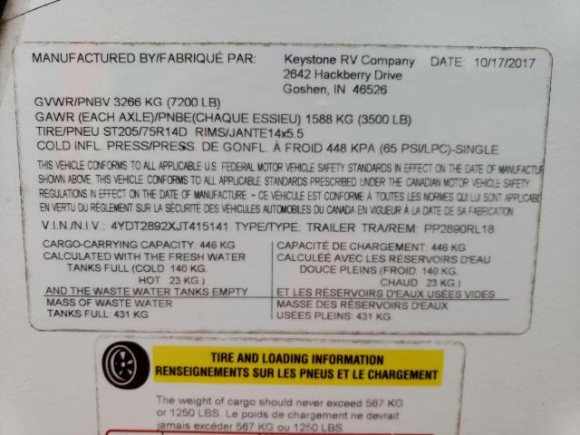 4YDT2892XJT415141 - 2018 KEYSTONE PASSPORT WHITE photo 10